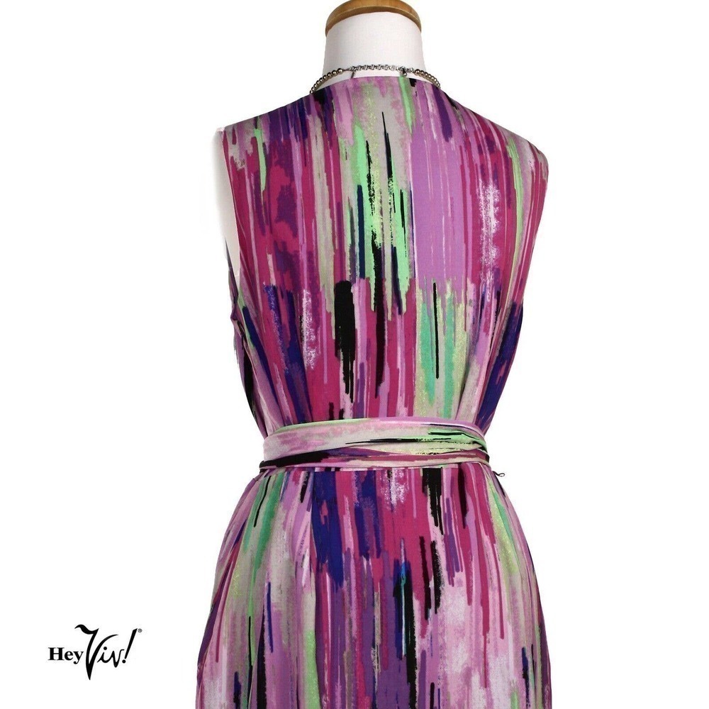 Vintage Catherine Malandrino Colorful Sleeveless Wrap Sash Dress, Sz 8 -Hey Viv - Picture 4 of 8
